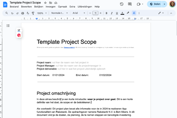 Project Scope Template