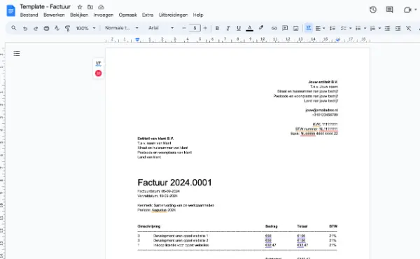 Template factuur